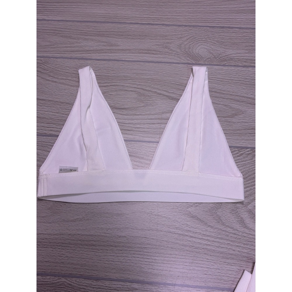 White Ribbed Knit 2-Piece Lounge Set Bralette and Leggings Size M - Picture 2 of 10